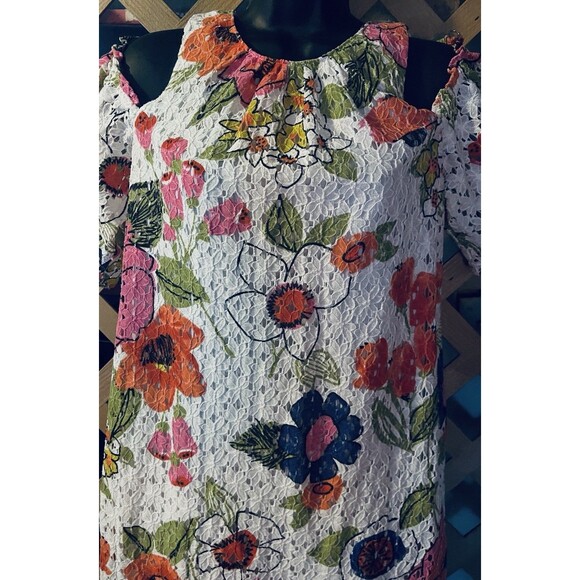 Trina Turk Multi Color Floral  Eyelet Lace Off The Shoulder Dress Women's Size 8 - Picture 3 of 9